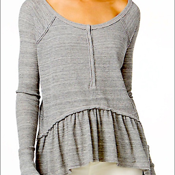 Free People We the Free Coastline Peplum Henley gray medium - Picture 2 of 6